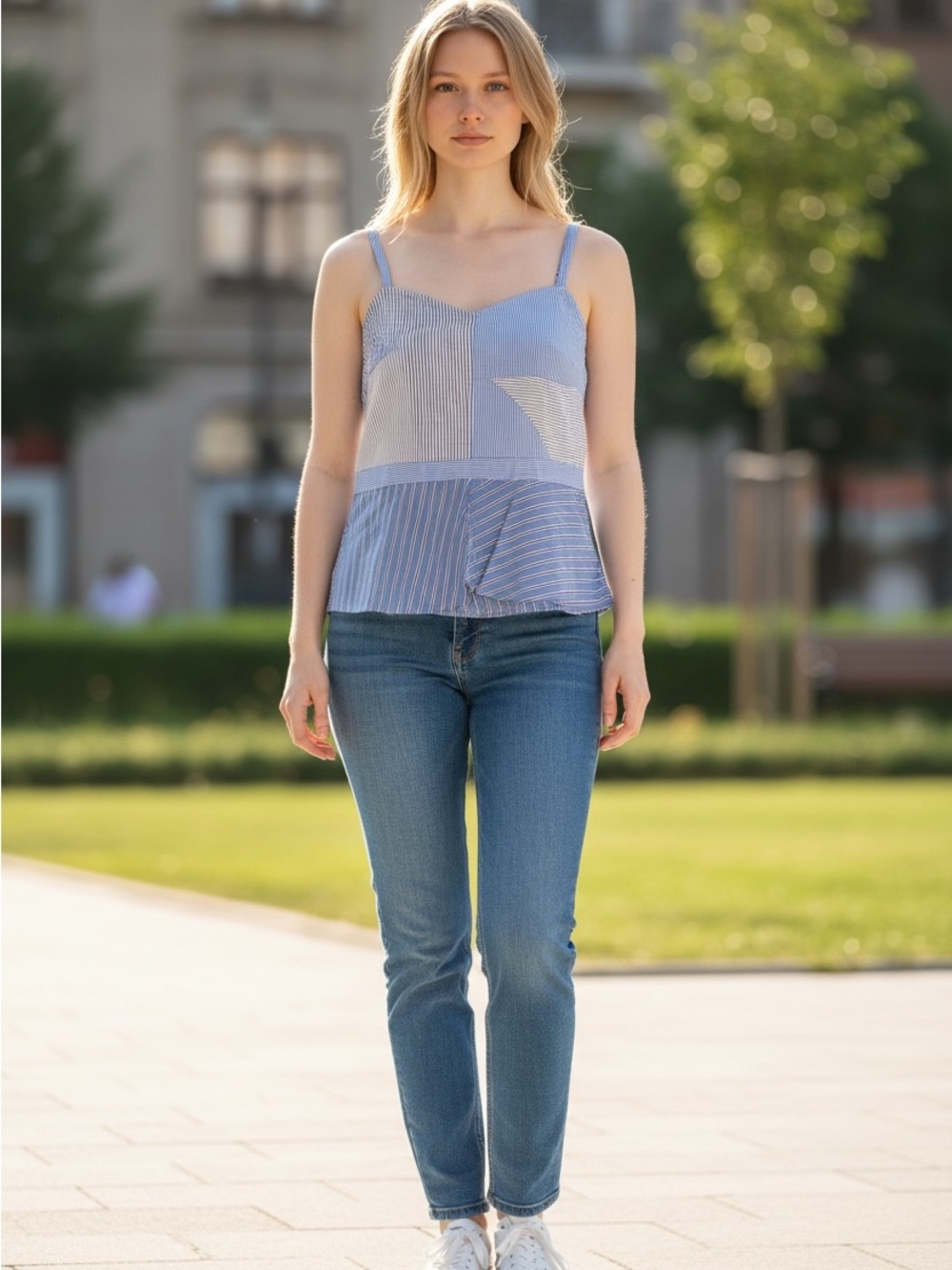 Current/Elliott Blue Striped Peplum Camisole